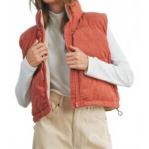 NEW BUTTERMELON corduroy puffer vest in indian red/taupe
